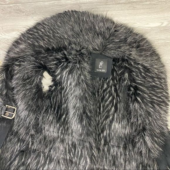 🧧SOLD🧧Rachel Zoe Black Suede Leather faux fur Vest - Picture 8 of 9